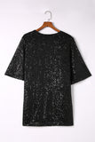 Luster Sequin Half Sleeves Draped Open Front Top