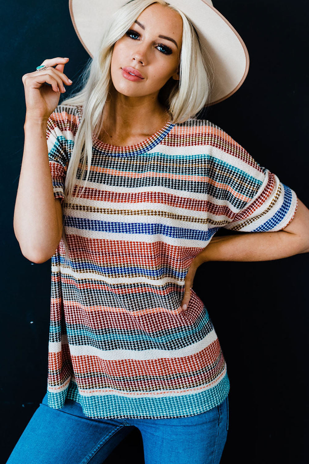 Striped Loose T-shirt with Slits