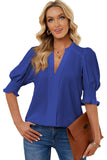 Solid Color Half Sleeve V Neck Blouse