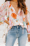 Abstract Print Split Neck Puff Sleeve Blouse