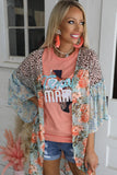 Leopard Floral Mixed Print Wide Sleeves Kimono