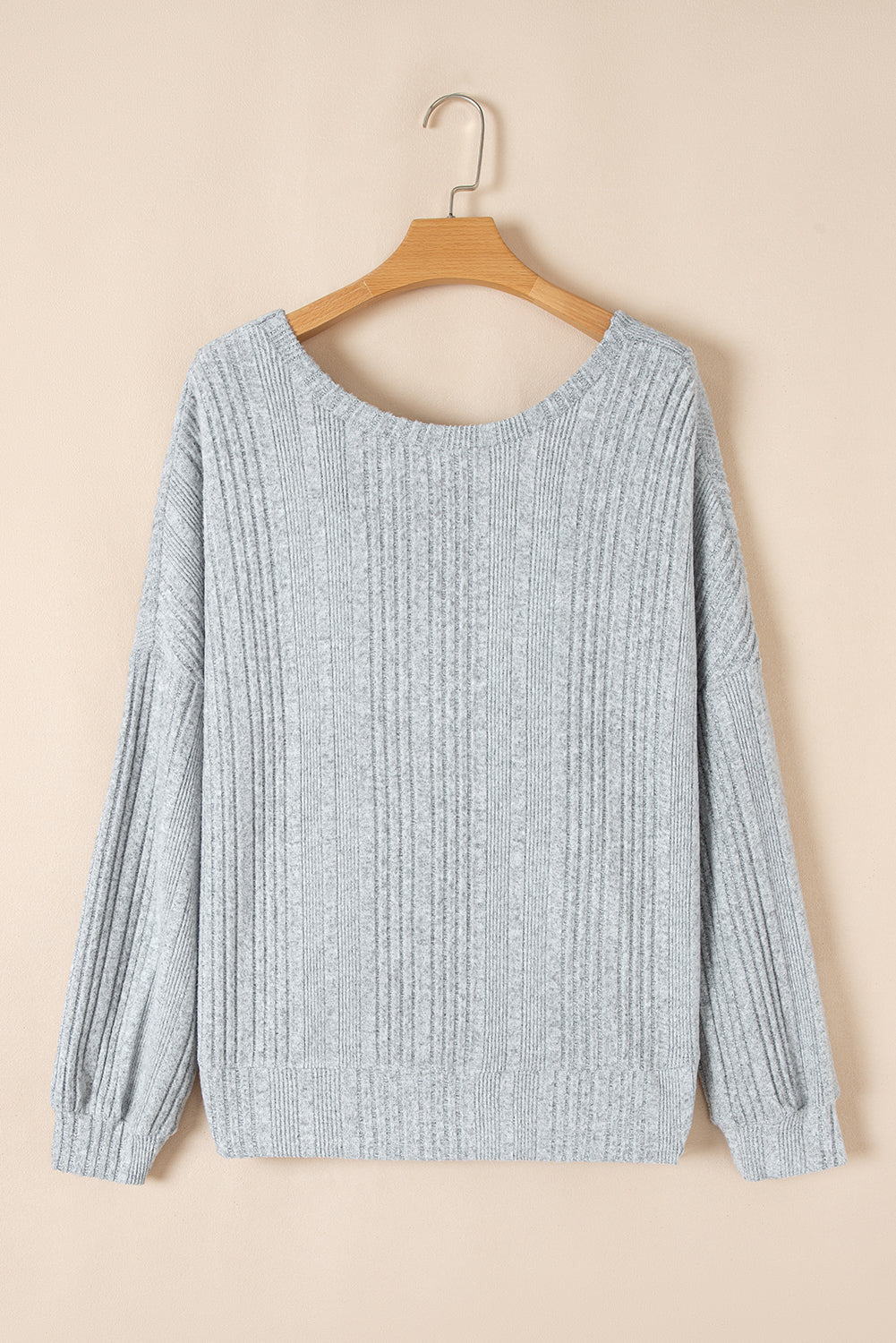 Light Grey Textured Crossover Backless Knit Long Sleeve Top