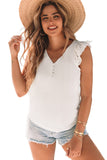 Layered Laser Cut Flutter Shoulder V Neck Top