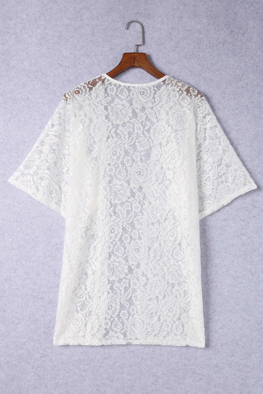 Floral Lace Crochet Short Sleeve Open Front Kimono