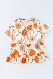 Blouse babydoll orange à imprimé floral et col volanté 