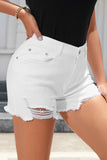 Solid Color Distressed Denim Shorts