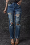 Jean boyfriend déchiré bleu vintage effet vieilli