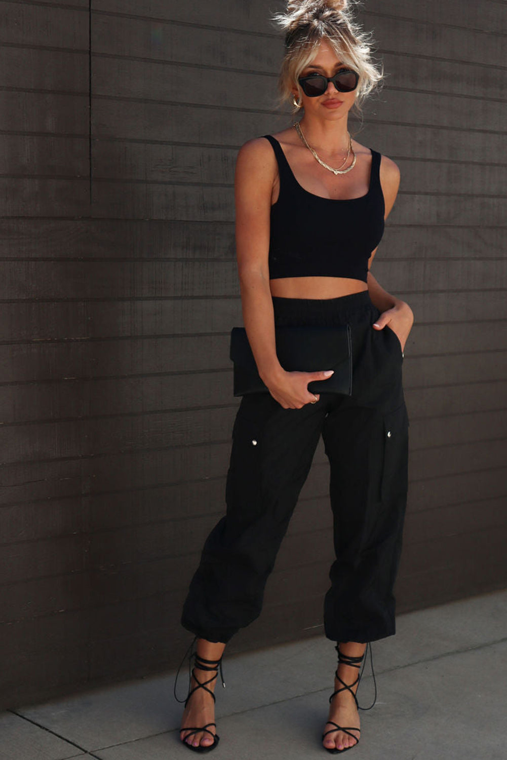 Elastic Waist Drawstring Cuffs Cargo Pants