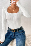 Ribbed Knit Long Sleeve Square Neck Bodysuit