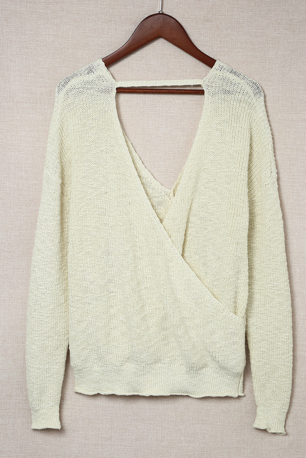 V Neck Wrap Backless Knit Sweater