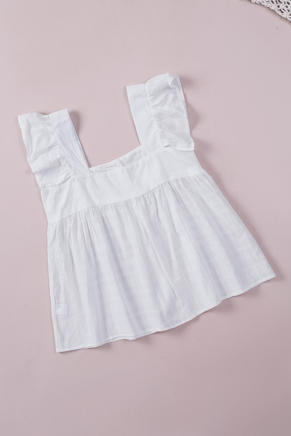 Puckered Texturing Ruffled Cap Sleeves Babydoll Top