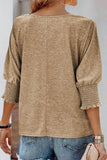 Smocked 3/4 Sleeve Casual Loose Top