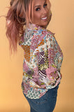 Pink Abstract Colorful Printed Button Down Shirt