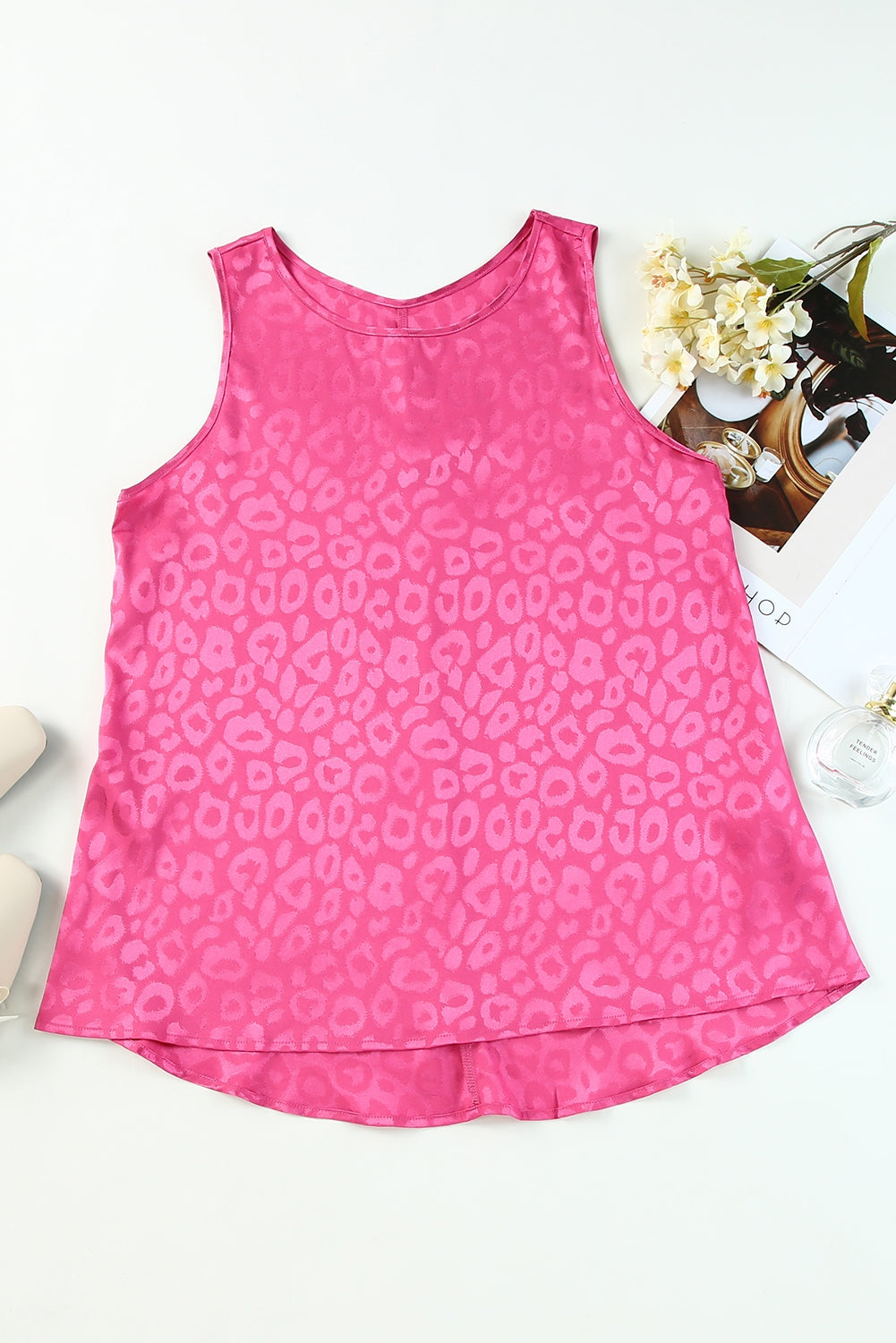 Pink Satin Leopard Tank Top