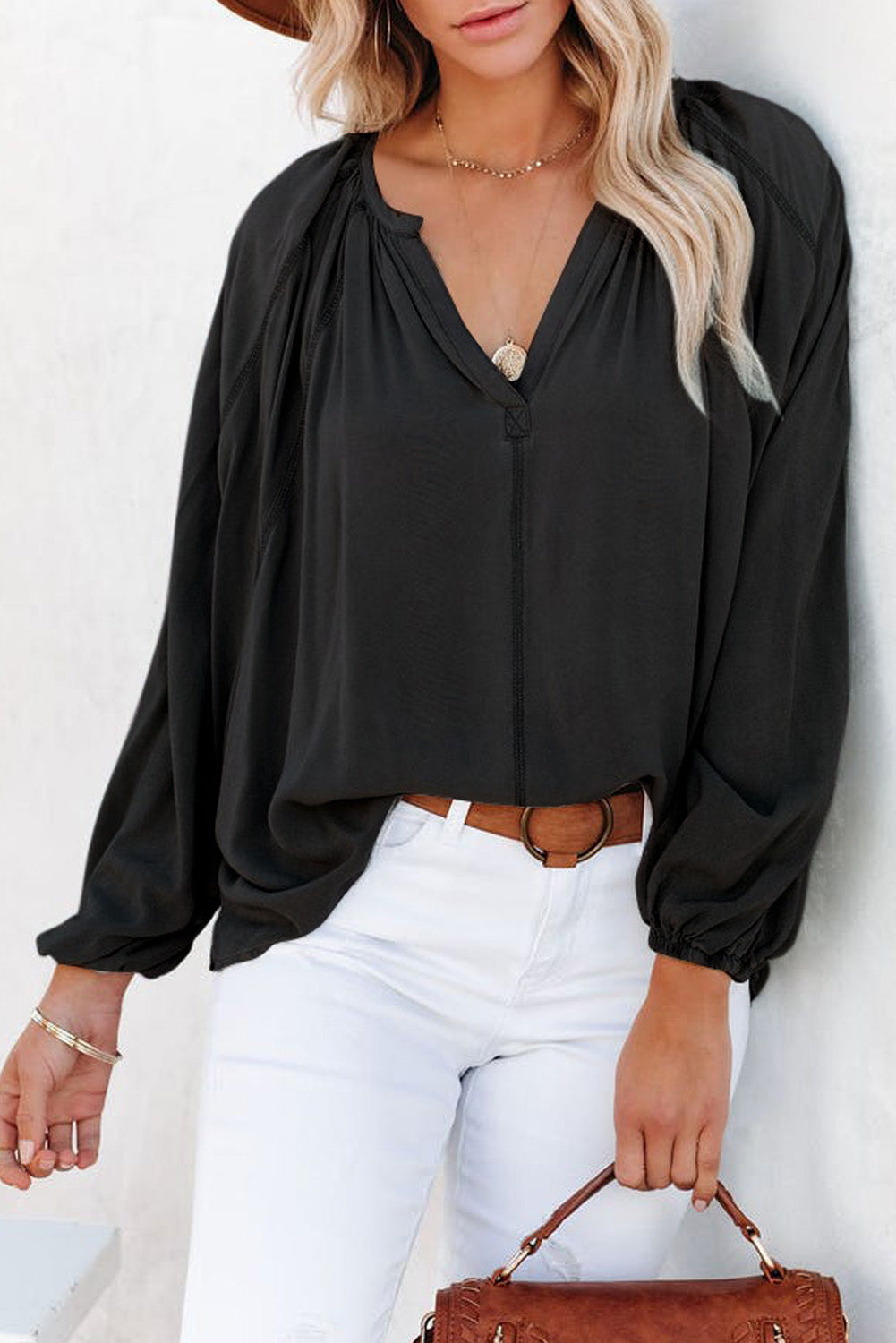 Split V Neck Dolman Top