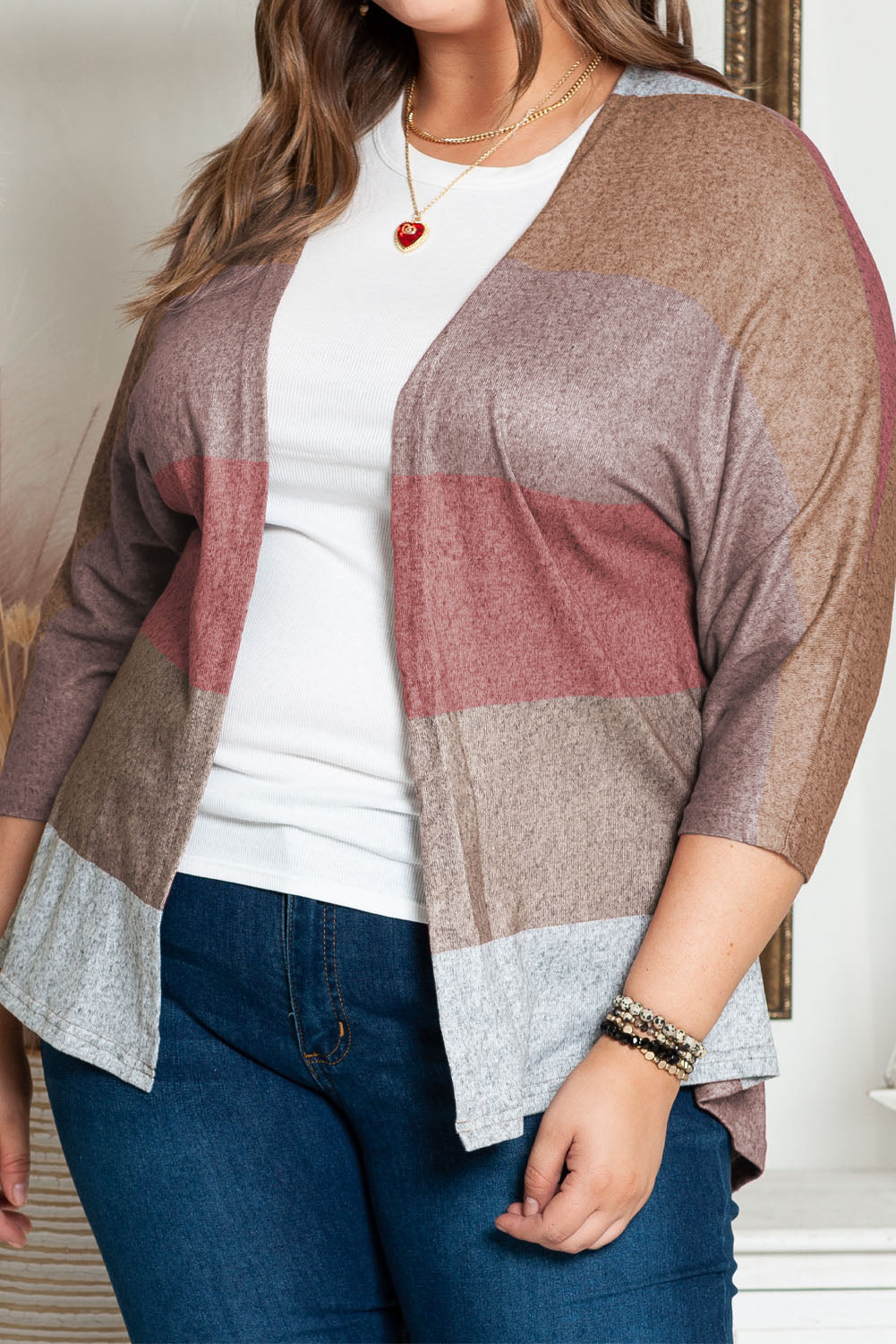 Plus Size Colorblock Knit Cardigan