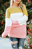 Colorblock Bubble Sleeve Plus Size Sweater