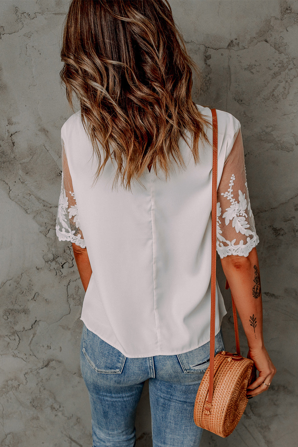 Floral Lace Sleeve Patchwork Top