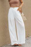 Solid Color Elastic Waist Pleated Wide Leg Pants