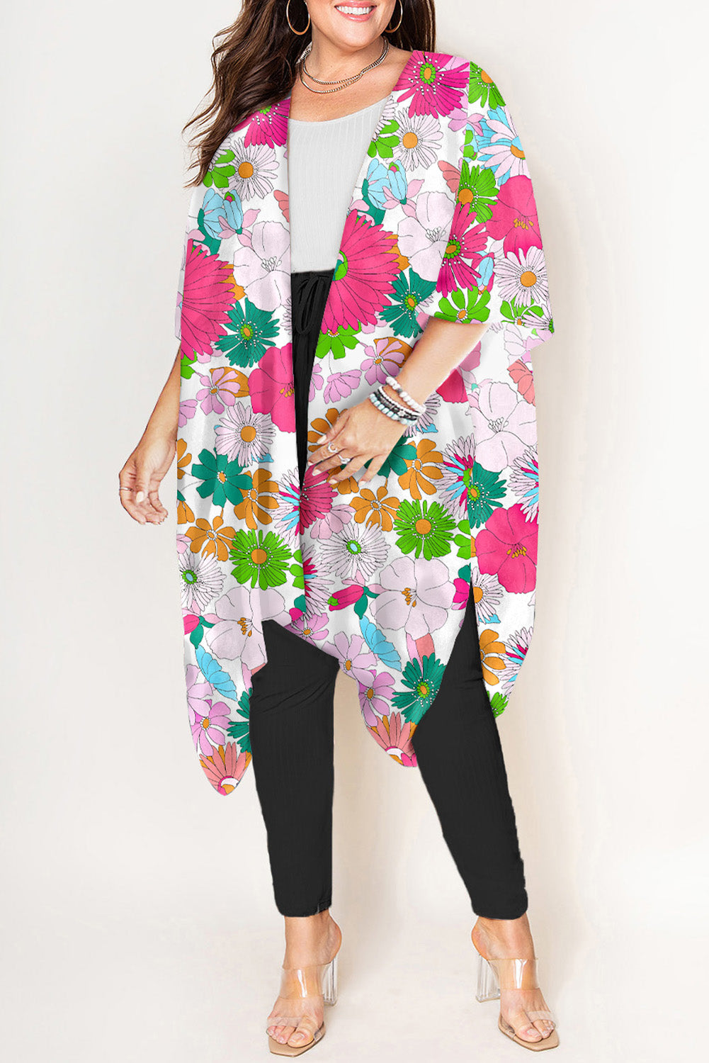 Floral Print Plus Size Kimono