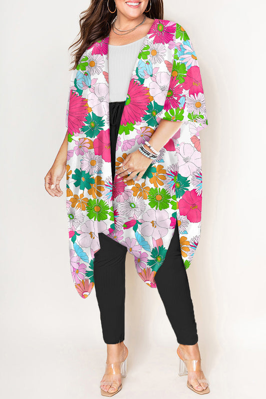 Kimono Multicolore à Imprimé Floral de Grande Taille