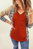 Colorblock Leopard V Neck Long Sleeve Top