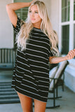 Striped Print Side Pockets Short Sleeve Tunic Top