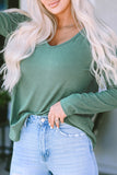 Ribbed V Neck Long Sleeve Top