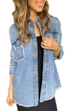 Acid Wash Buttoned Raw Hem Distressed Denim Jacket