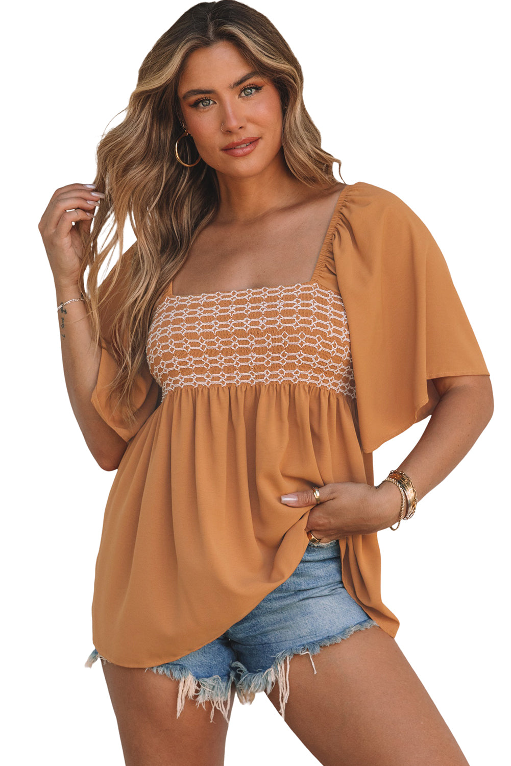 Square Neck Wide Sleeves Flowy Top