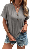 Button V Neck Rolled Sleeve T Shirt