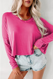 Green Loose V Neck Dropped Long Sleeve Top