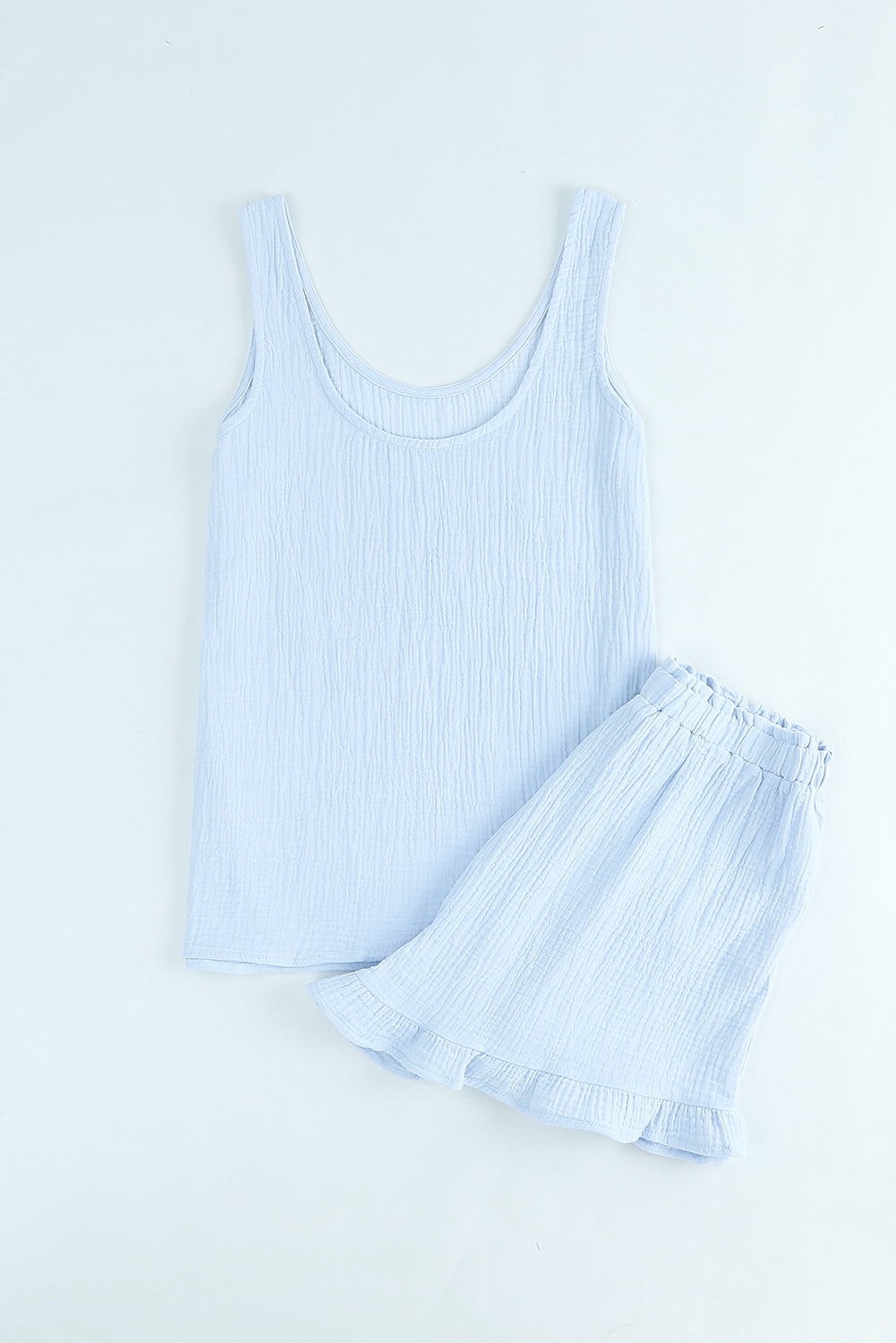 Textured U Neck Tank Top and High Waist Shorts Set