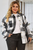 Plaid Color Block Buttoned Long Sleeve Jacket with Pocket