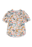 Split V Neck Puff Sleeve Flower Print Blouse