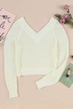 Cropped V Neck Fuzzy Sweater