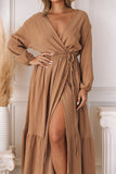 V Neck Wrap Long Sleeve Dress