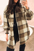 Plaid Flap Pocket Smocked Cuff Shacket