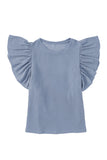 Ribbed Knit Ruffled Short Sleeve T Shirt