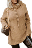 Gray Cowl Neck Drawstring Pullover Hooded Sweater