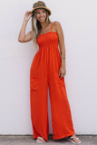 Smocked Spaghetti Straps Wide Leg Jumpsuit