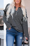 Striped Print Ruffled Buttoned Long Sleeve Top