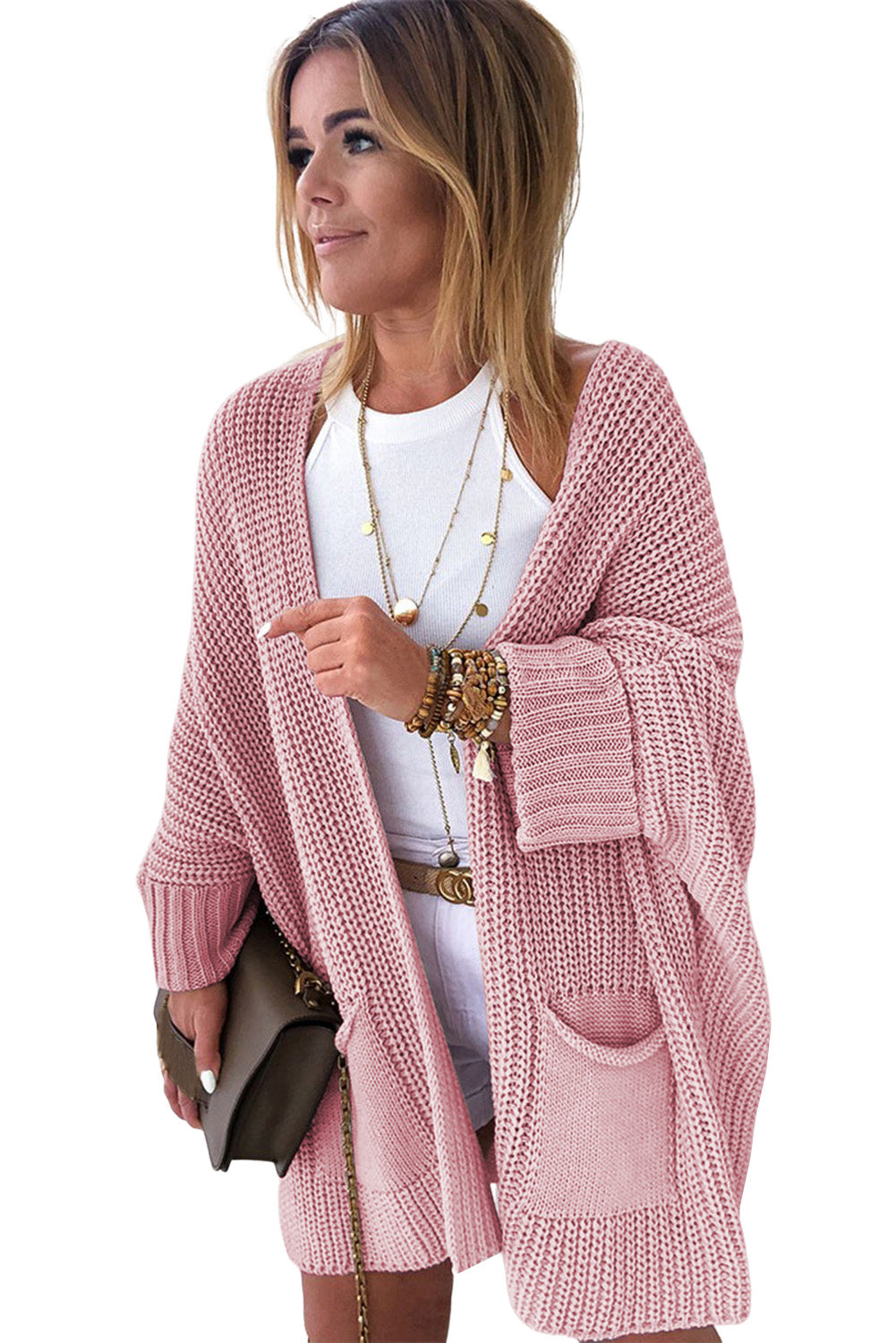 Oversized Fold Over Sleeve Sweater Cardigan