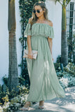 Off-the-shoulder Ruffled Maxi Dress with Split