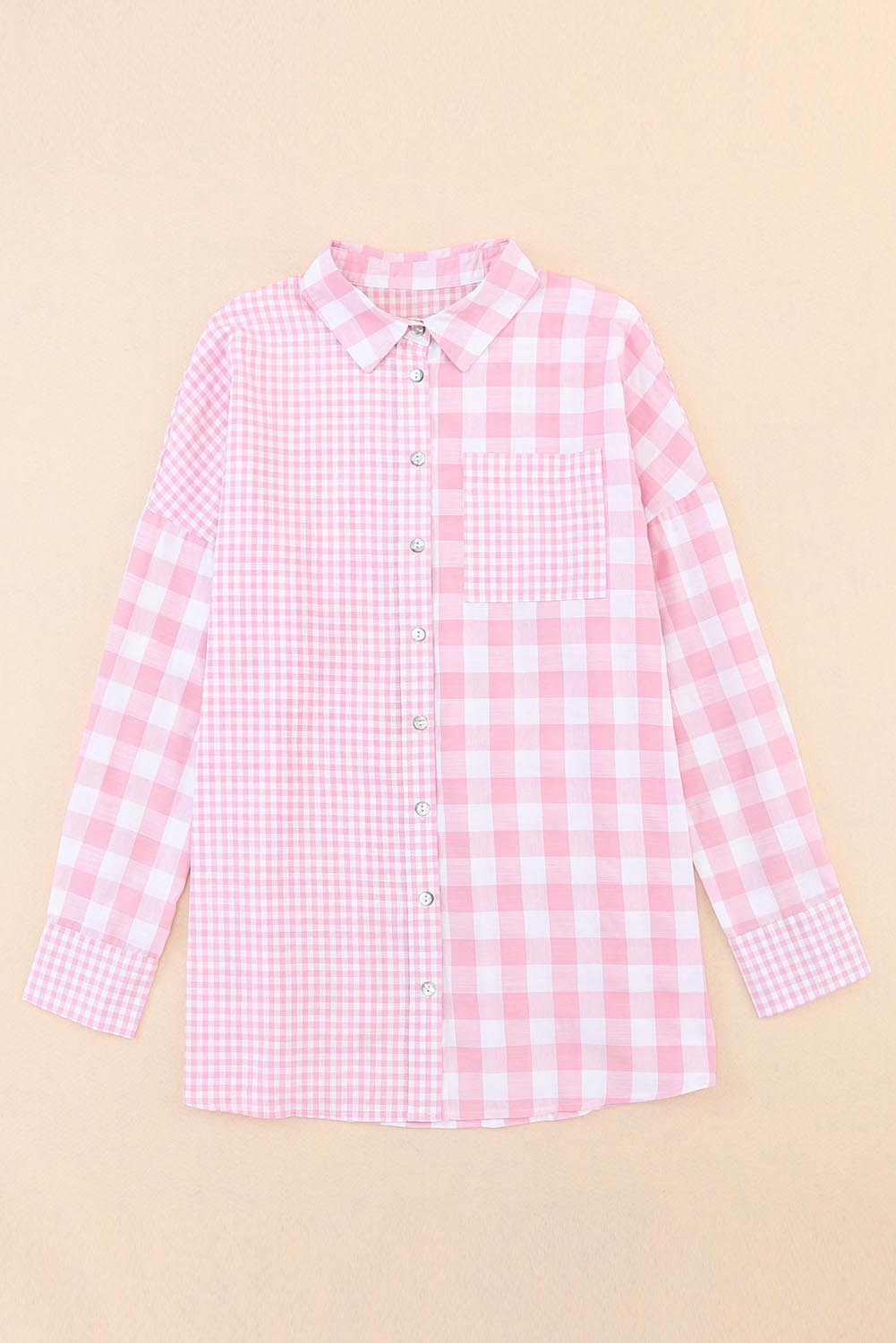 Mix Checked Patchwork Long Sleeve Shirt