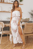 Robe longue rose à imprimé floral et bustier tube sans bretelles