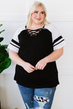 Crisscross V Neck Raglan Sleeve Plus Size Tee