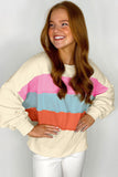 White Colorblock Patchwork Crewneck Drop Shoulder Sweatshirt