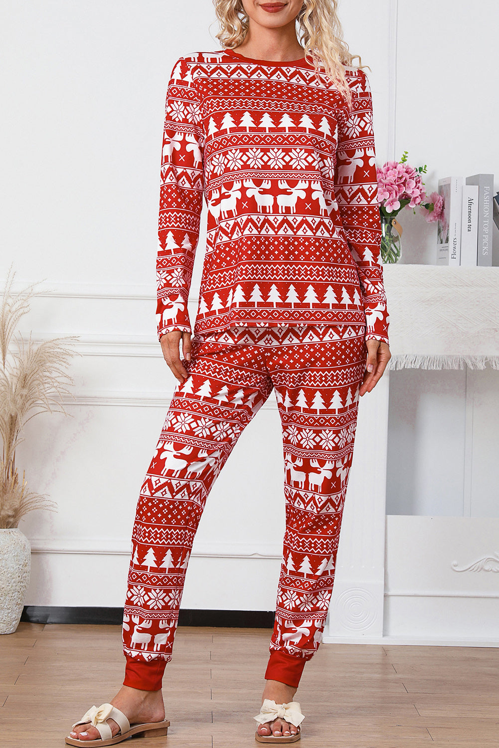 Christmas Tree Reindeer Pullover and Pants Lounge Set