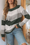 Chevron Color Block Striped Knit Pullover Sweater